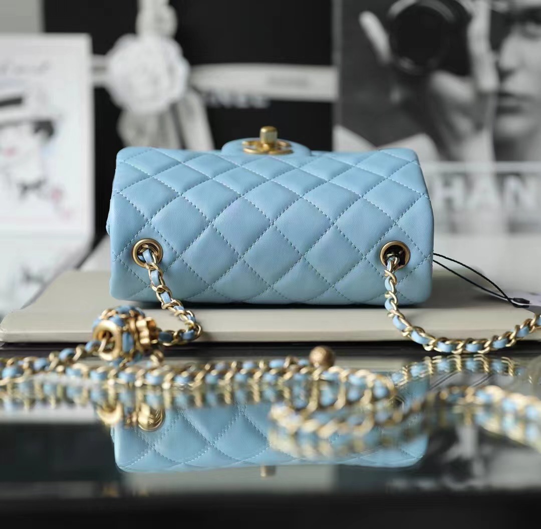 Chanel mini flap bag Sheepskin & Gold-Tone Metal Royal Blue