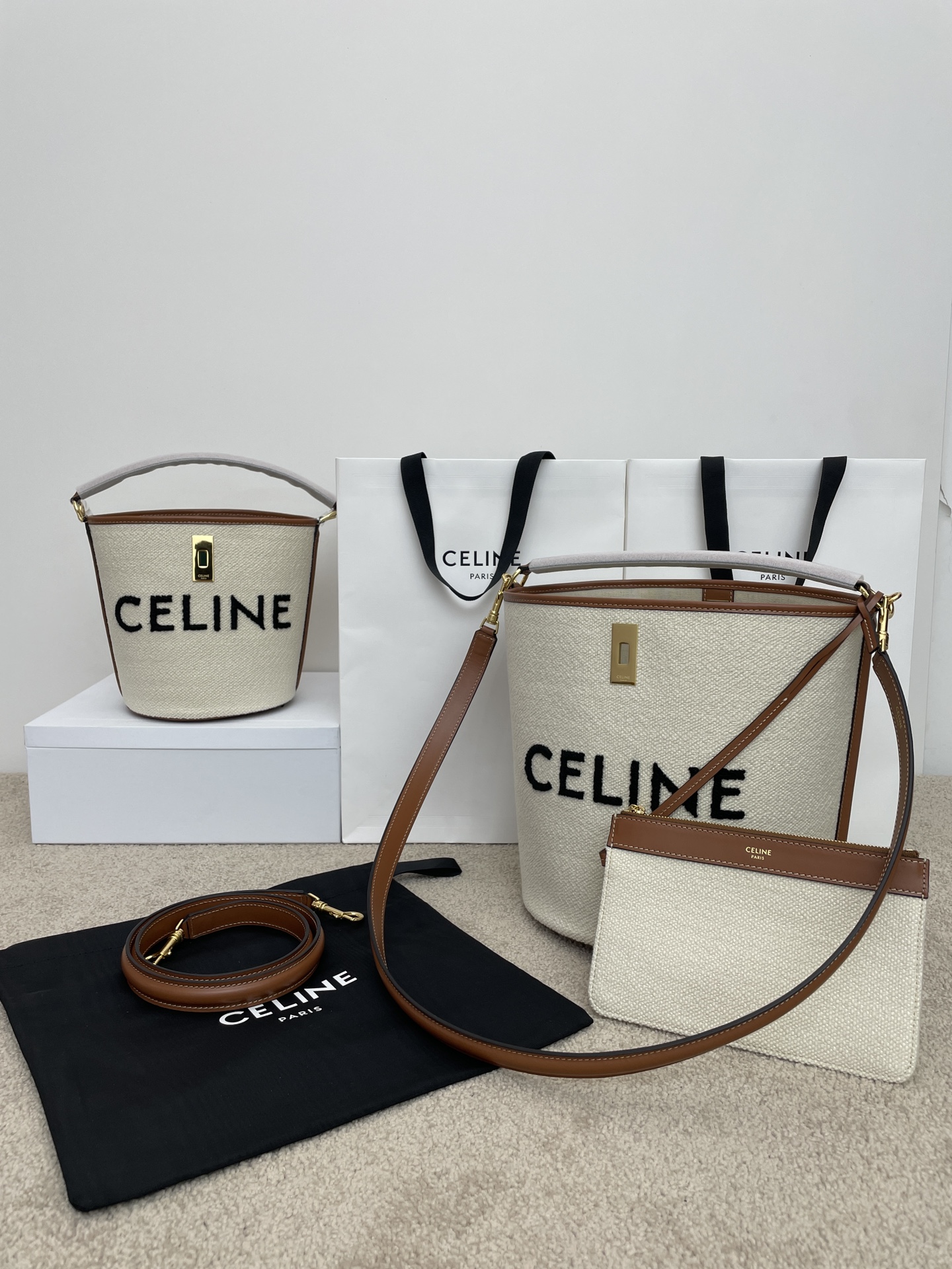 BUCKET 16 BAG IN STRIPED TEXTILE WITH CELINE JACQUARD AND CALFSKIN