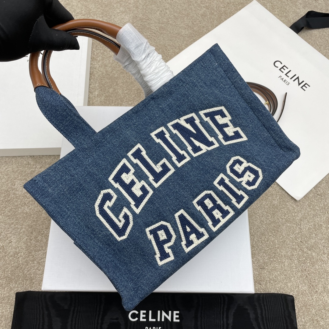 Celine Cabas Thais Small Denim Tote in Blue