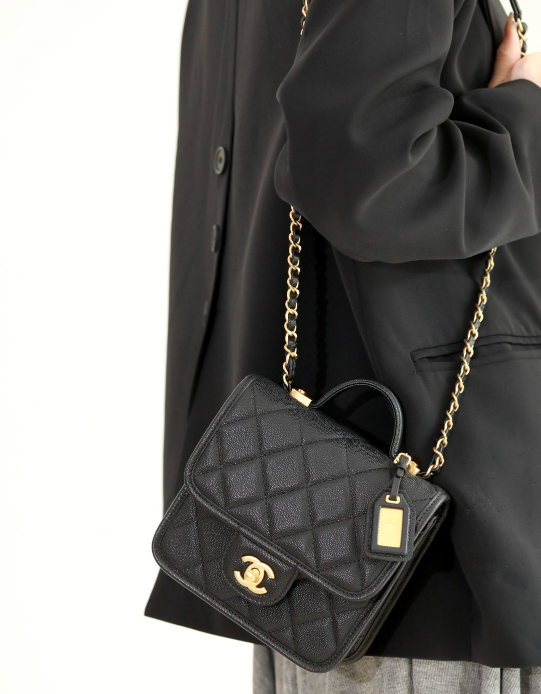 Vintage Chanel Black Caviar Quilted Mini Top Handle - Chanel