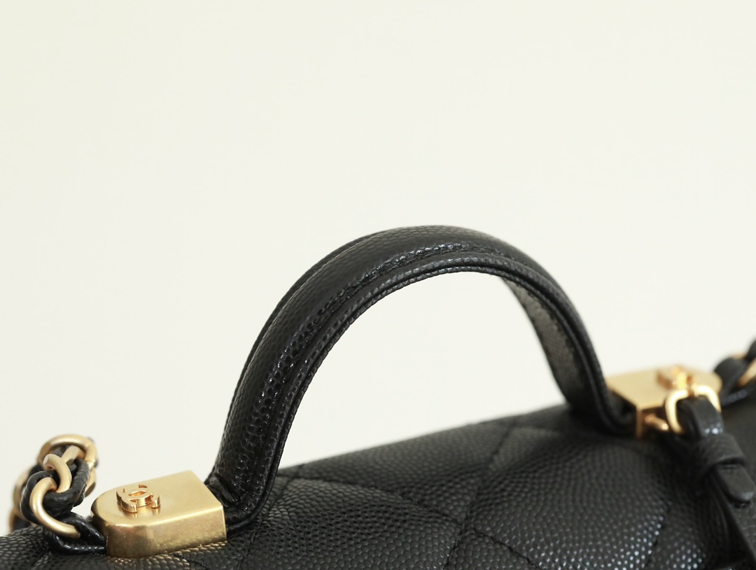 Chanel Mini School Memory Top Handle Flap Bag Black Caviar Aged Gold H –  Coco Approved Studio