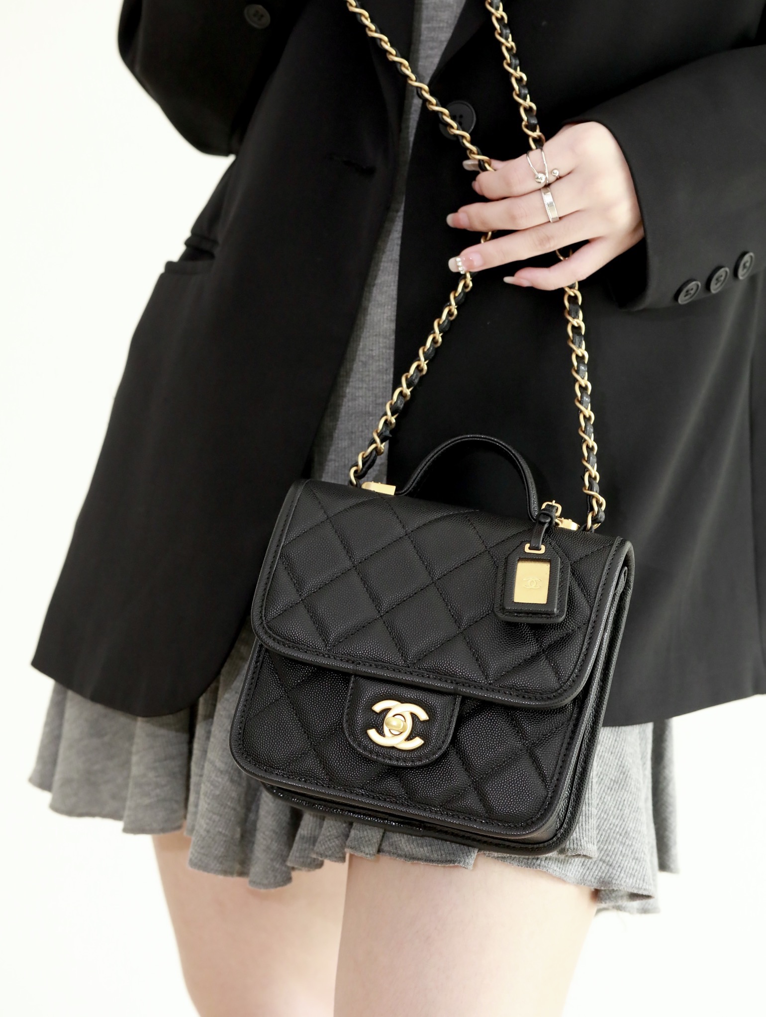 mini flap bag with top handle chanel