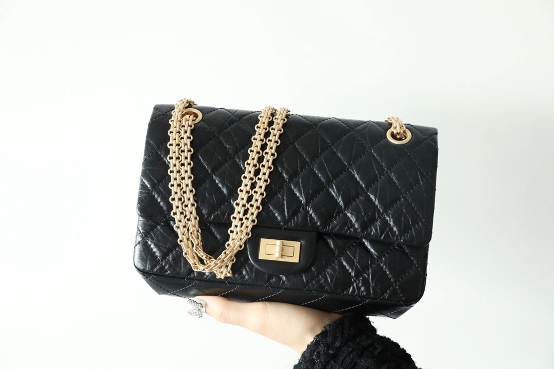 CHANEL 2.55 Handbag Aged Calfskin & Gold-Tone Metal Black - luxuriaworld