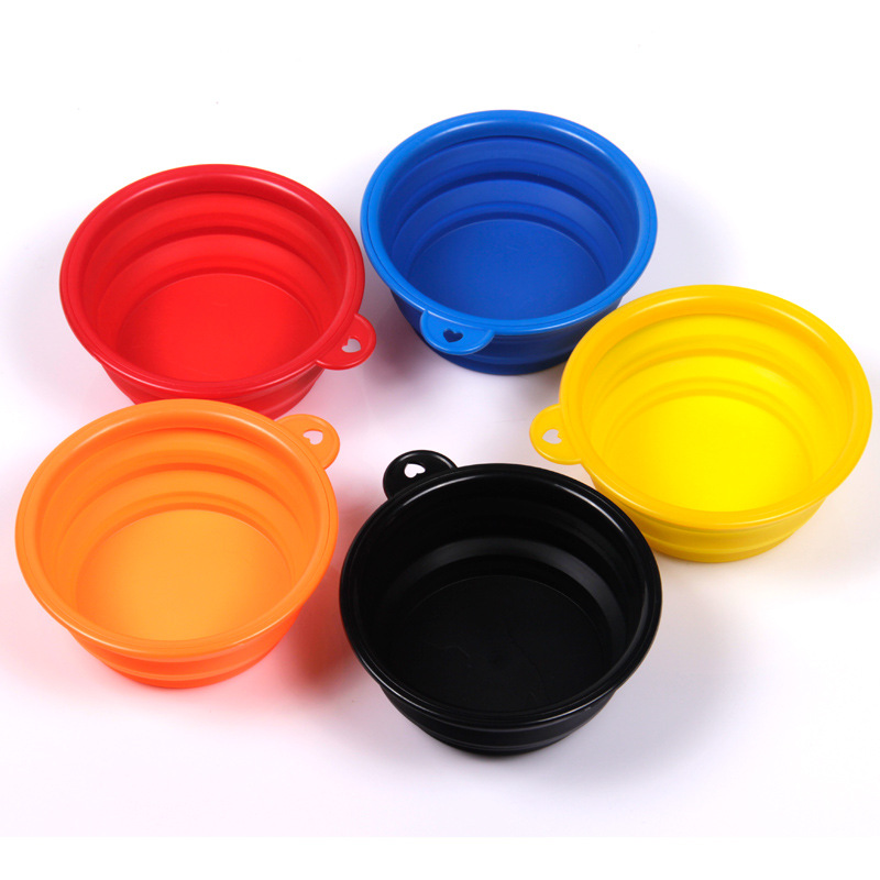 Single color portable compressible folding pet bowl