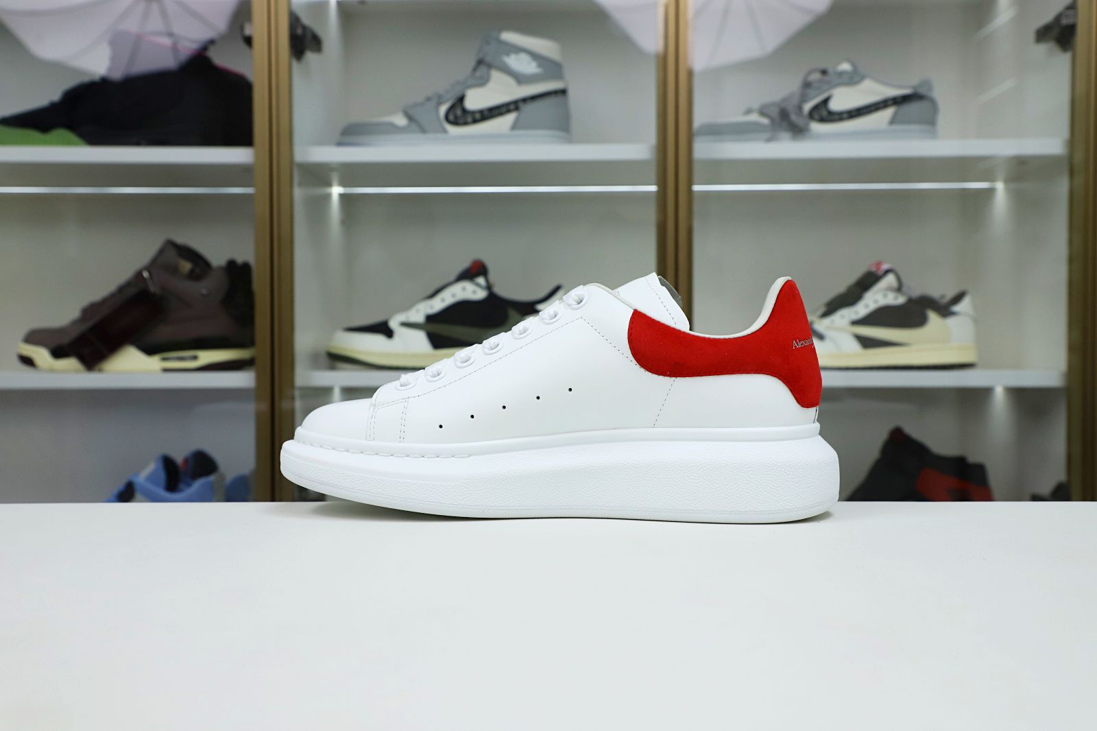 ALXNDER MC MCQUEEN WHITE SMOOTH CALF LEATHER RED SUEDE