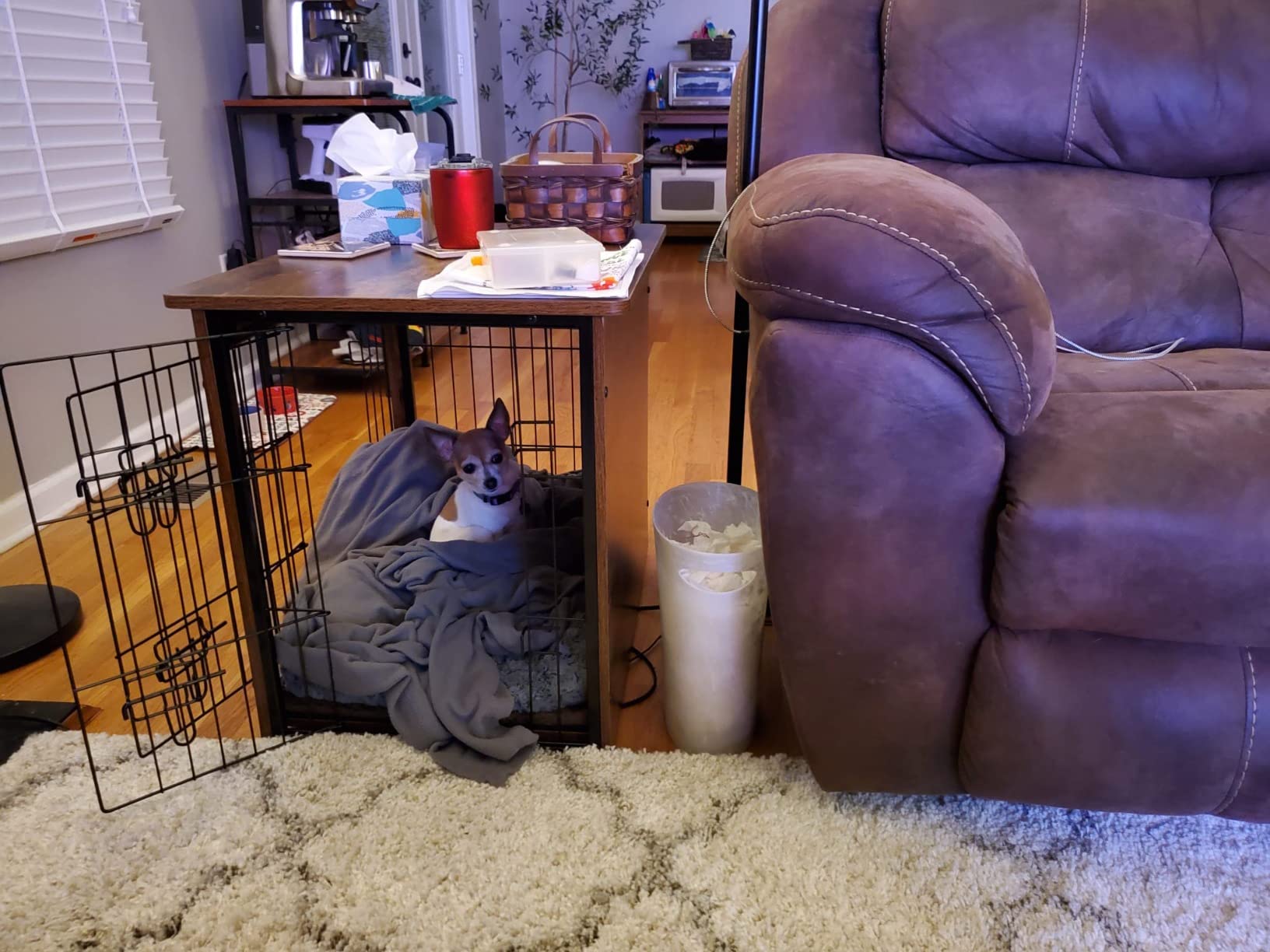 【Home&Garden】Dog Crate Furniture with Cushion, XL Wooden Dog Crate with