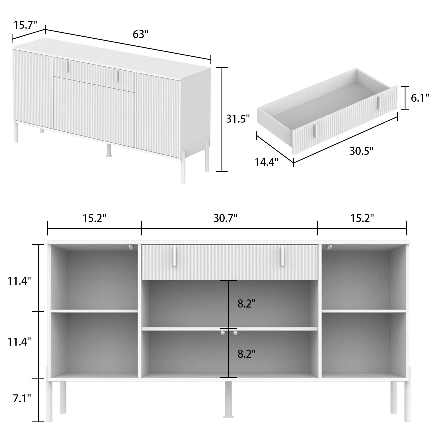【Furniture】Modern Credenza Sideboard Buffet with Drawer & PopUp Doors