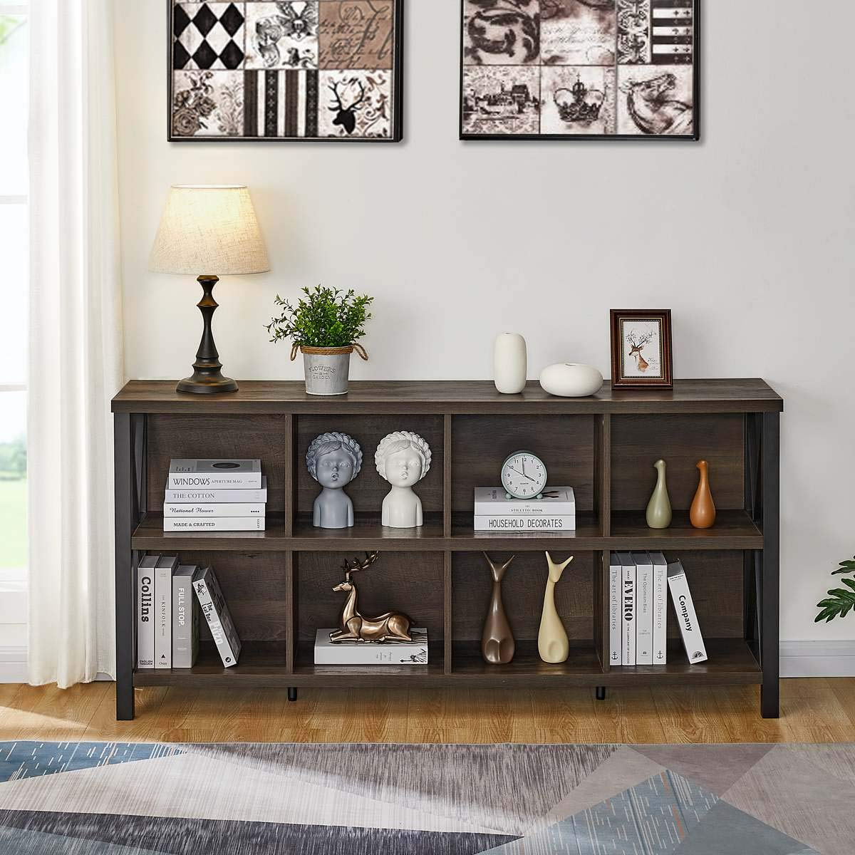 【Furniture】8 Cube Storage Organizer Bookshelf, Rustic Wood Cubby