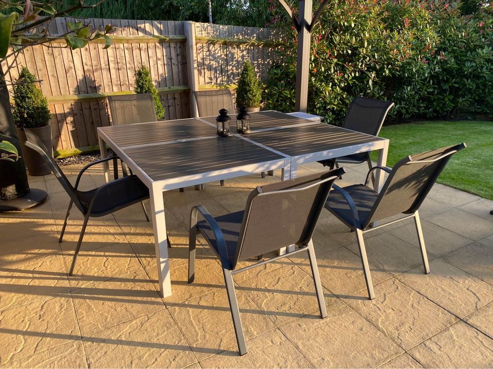 【Home&Garden】Grey Aluminium Textoline Stackable Garden Chairs Comes