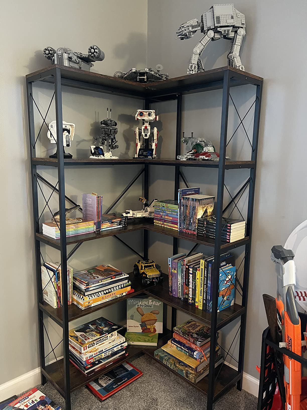 【Furniture】5Shelf Corner Bookshelf, Large Modern Corner Bookcase, 5