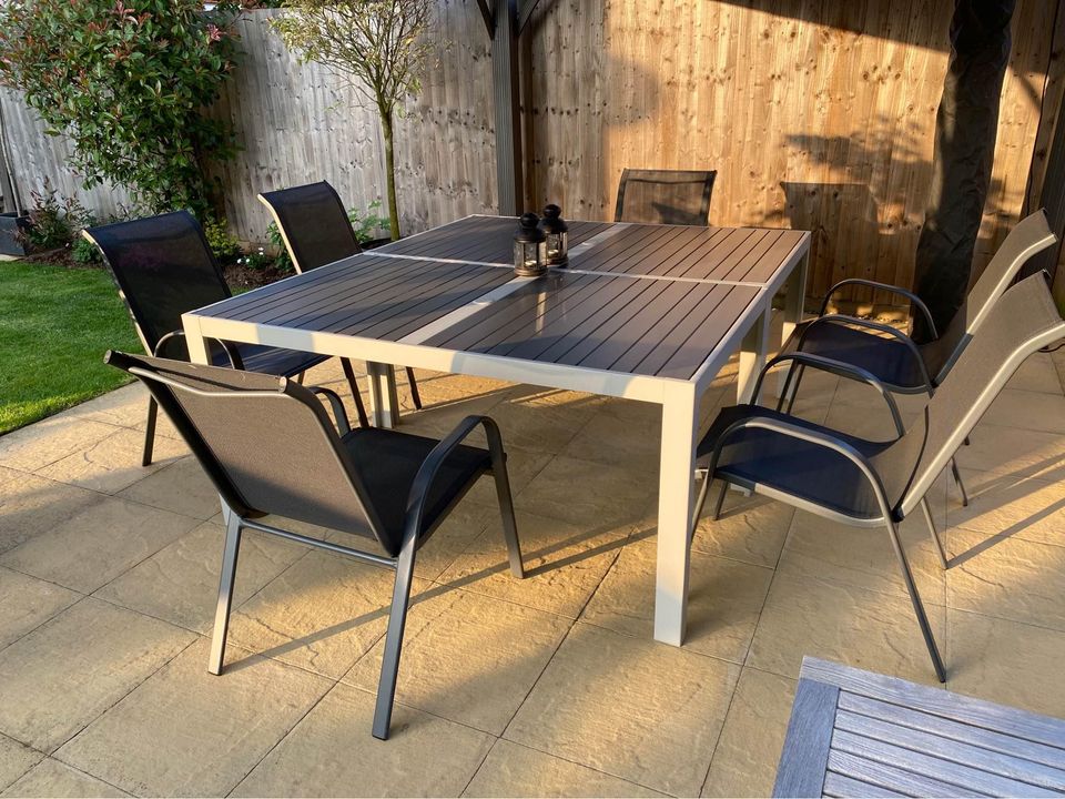 【Home&Garden】Grey Aluminium Textoline Stackable Garden Chairs Comes