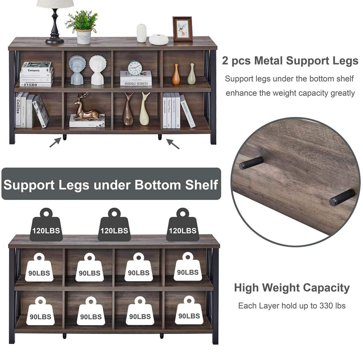 【Furniture】8 Cube Storage Organizer Bookshelf, Rustic Wood Cubby