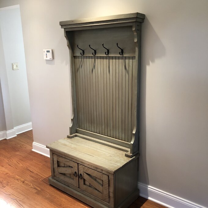 【Furniture】Kinley 37.5'' Wide Solid Wood Hall Tree with Bench and Shoe