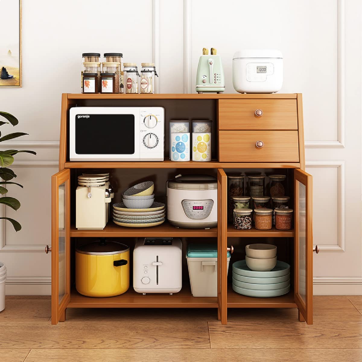 【Furniture】Natural Bamboo Buffet Sideboard Cabinet, 39 Inch Kitchen ...