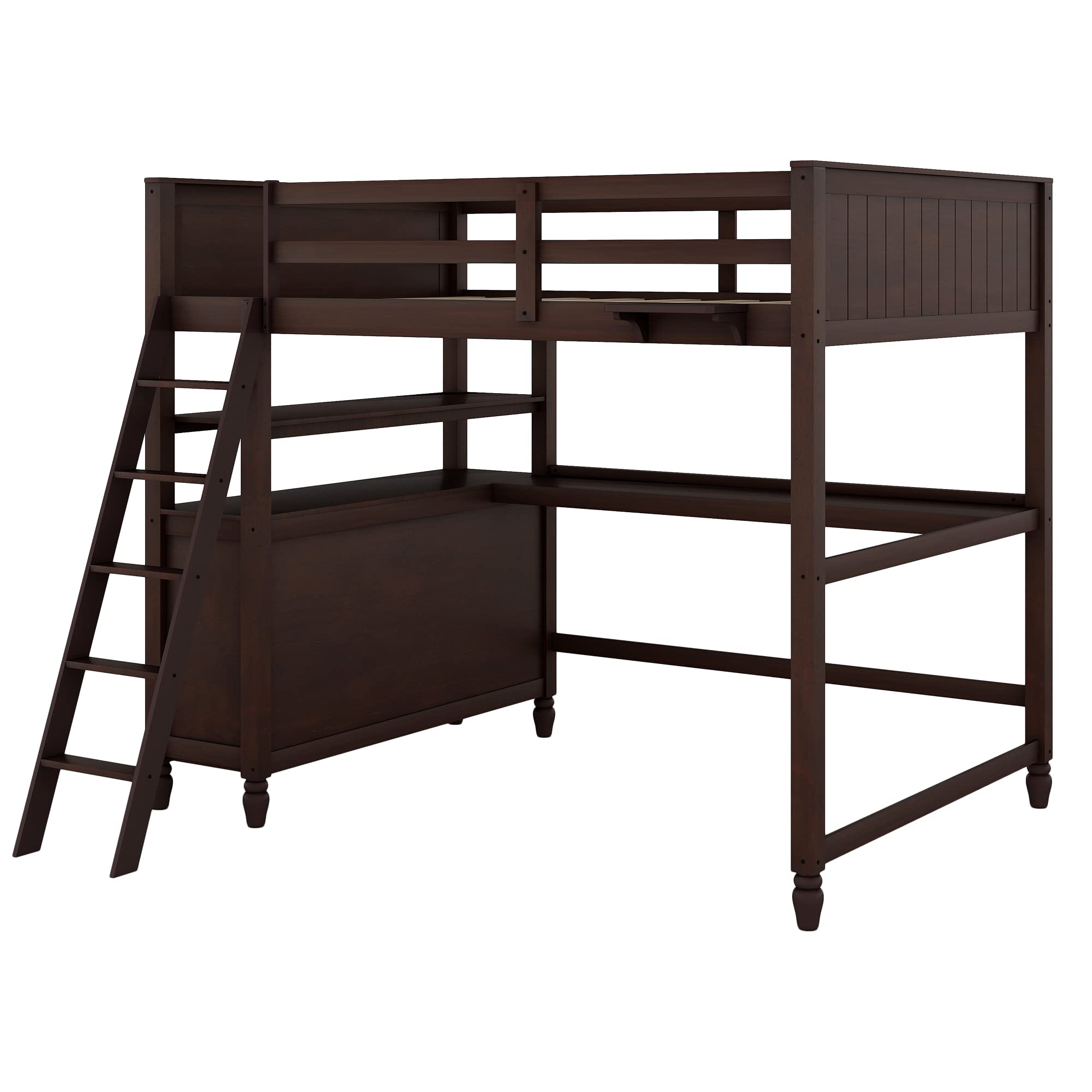 【Furniture】Full Size Loft Bed, Full Loft Bed with Desk, Wood Loft Bed