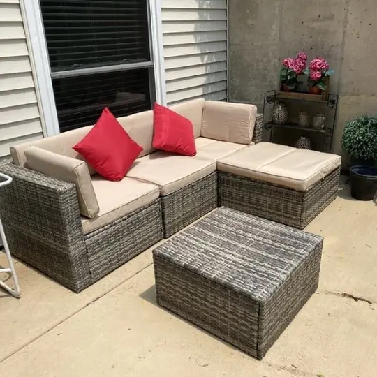 【Furniture】5 PATIO SET WICKER Outdoor Modular Sofa - Veunst