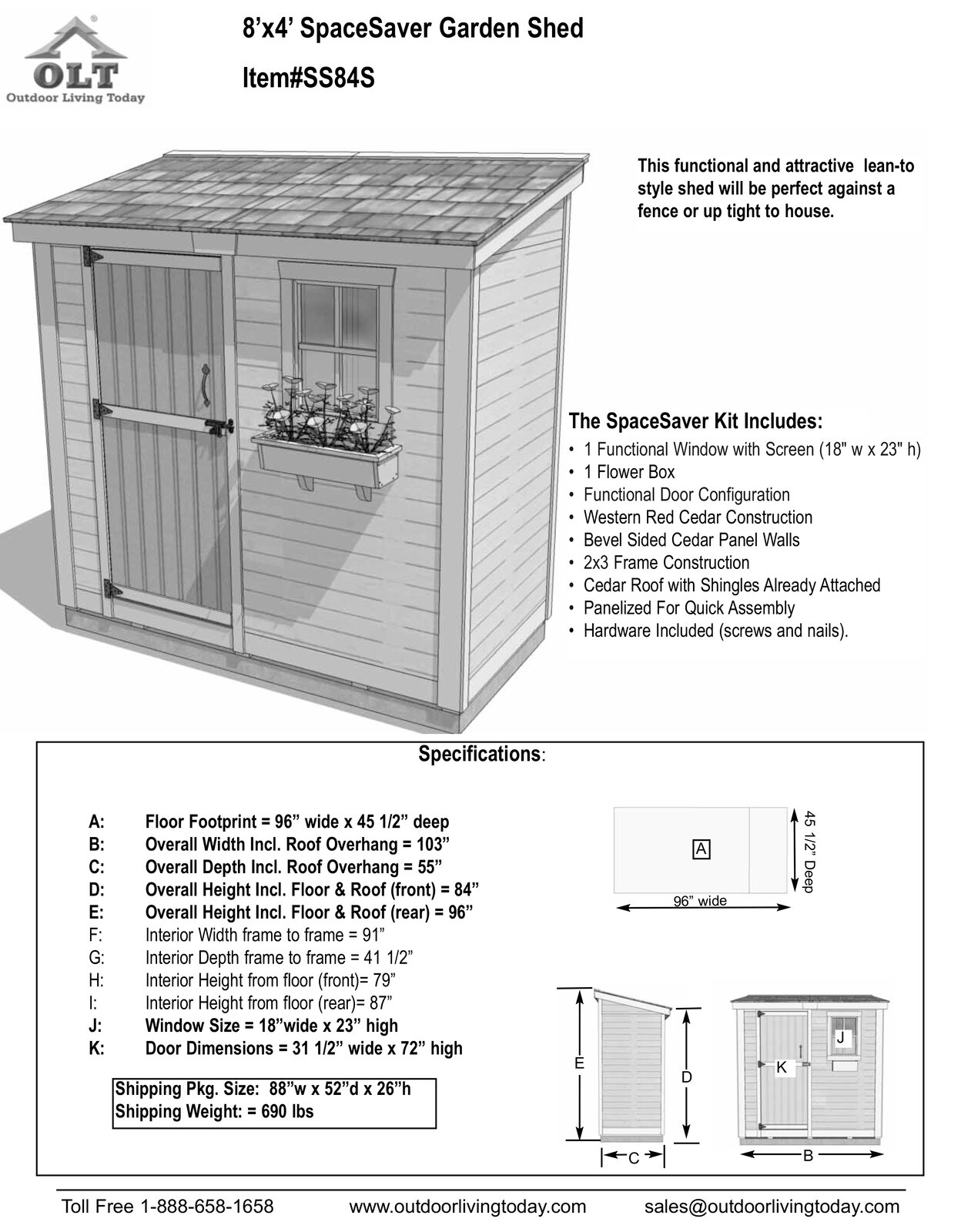 【Storage Shed】8x4 ft Single Door Cedar Wood Storage Shed NKmarkets