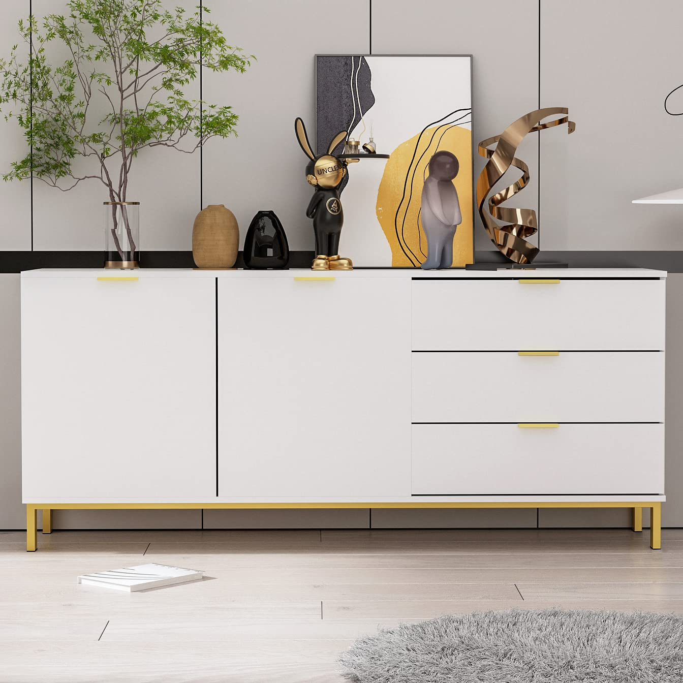 【Furniture】Buffet Sideboard with 3 Drawers & 2 Doors Storage, Buffet