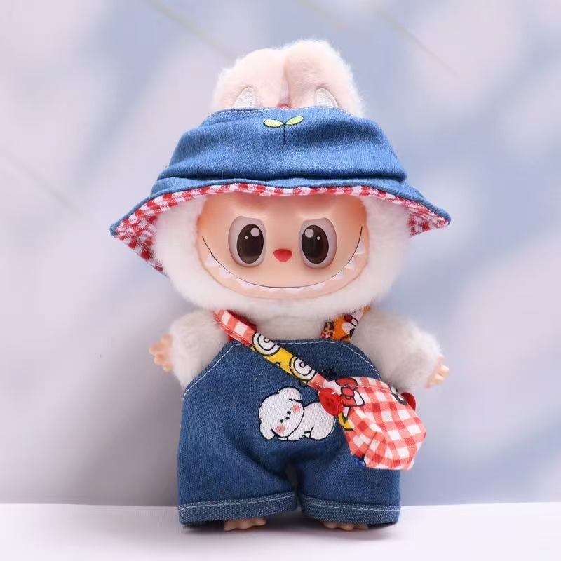 17Cm Labubu baby clothes first and second generation labubu vinyl blind box pendant clothes overalls and replacement set hat