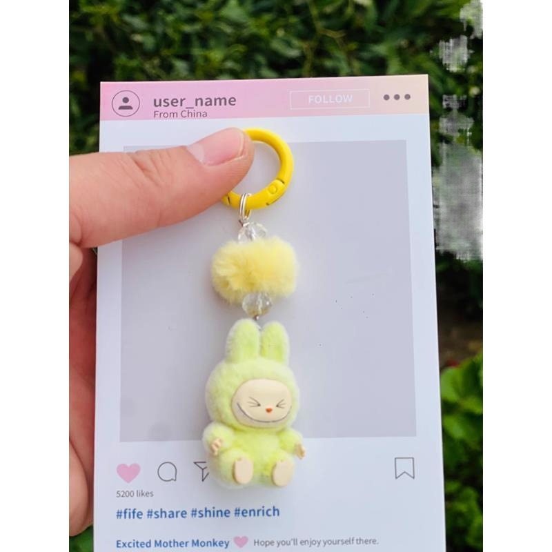 Handmade vinyl labubu sitting party cute doll car keychain bag DIY decorative doll pendant