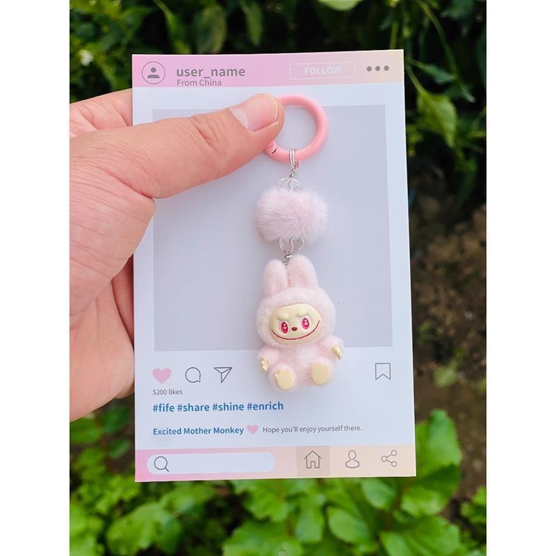 Handmade vinyl labubu sitting party cute doll car keychain bag DIY decorative doll pendant