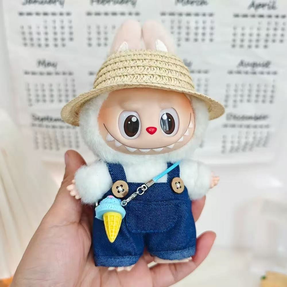 17Cm Labubu baby clothes first and second generation labubu vinyl blind box pendant clothes overalls and replacement set hat
