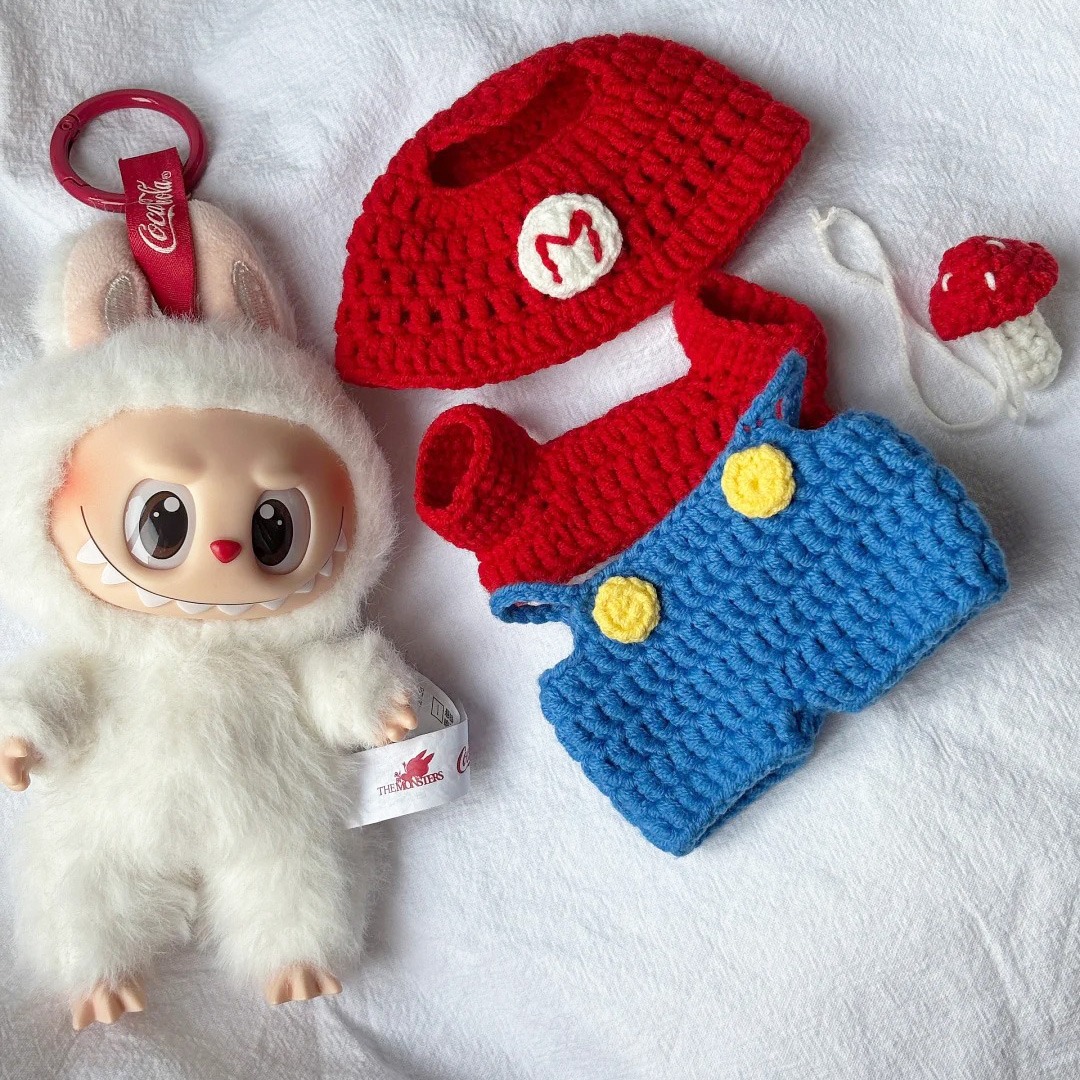 McDonald's labubu baby clothes crocheted 17cm third generation macaron vinyl doll clothes handmade