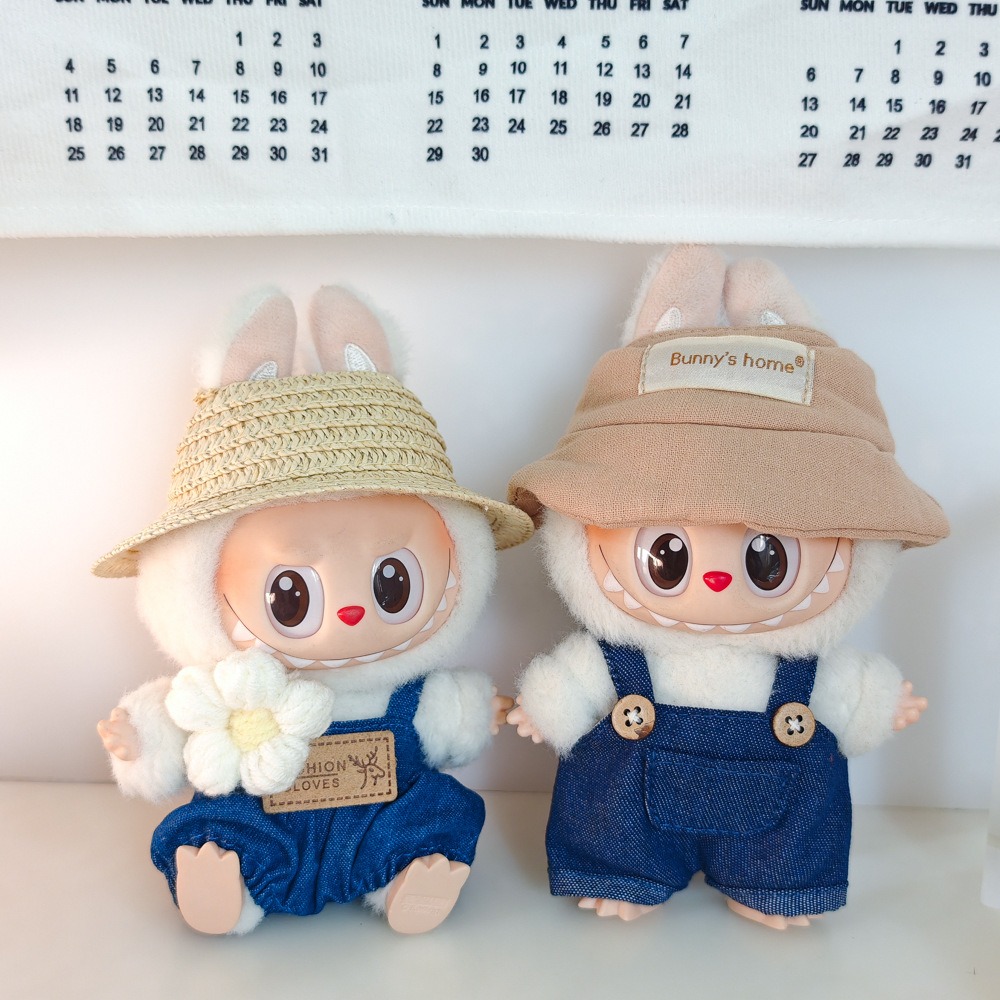 17Cm Labubu baby clothes first and second generation labubu vinyl blind box pendant clothes overalls and replacement set hat