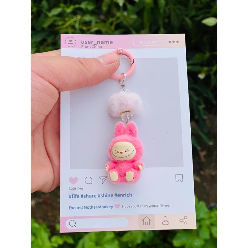 Handmade vinyl labubu sitting party cute doll car keychain bag DIY decorative doll pendant