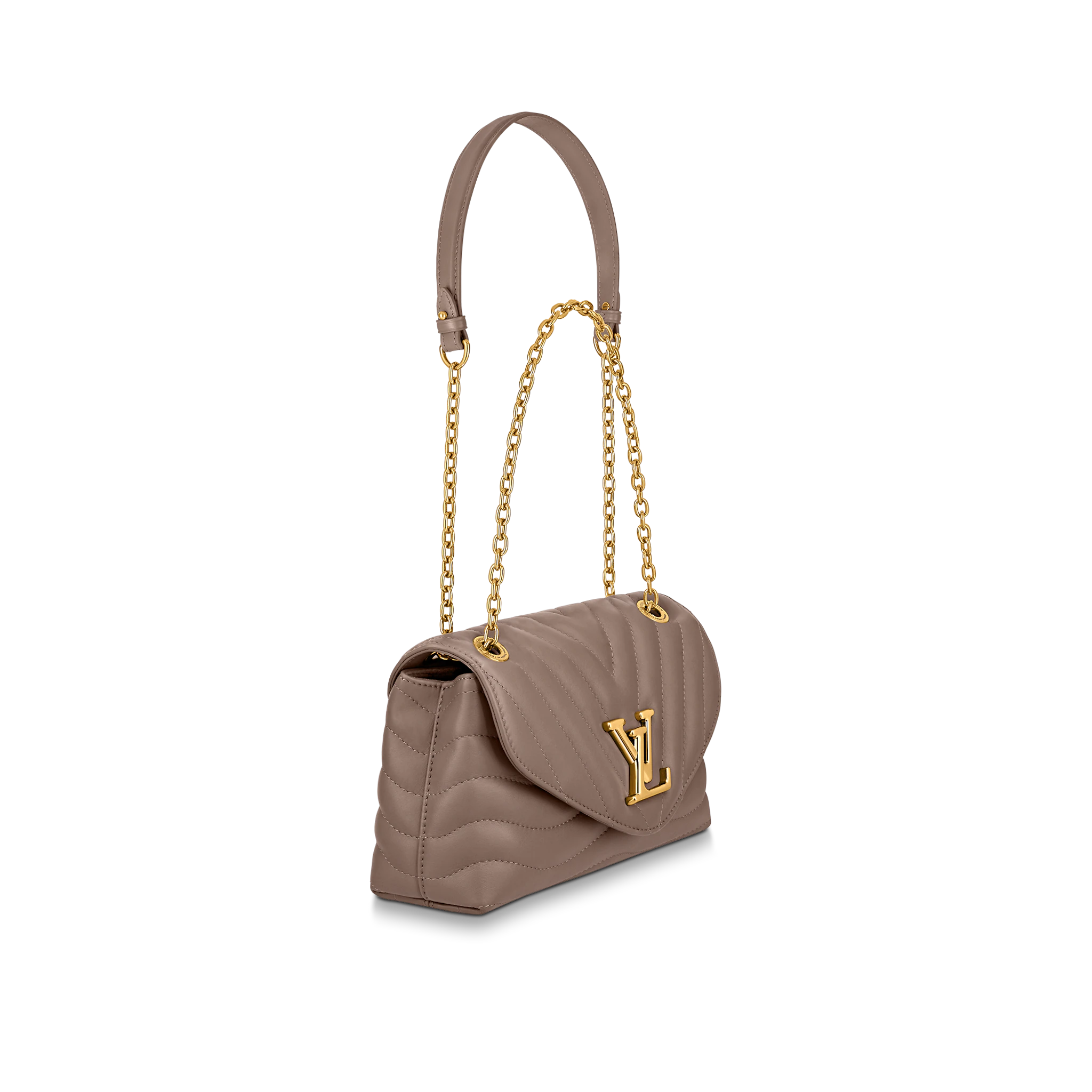 Louis Vuitton New Wave Chain mm Calfskin Leather Shoulder Bag Taupe