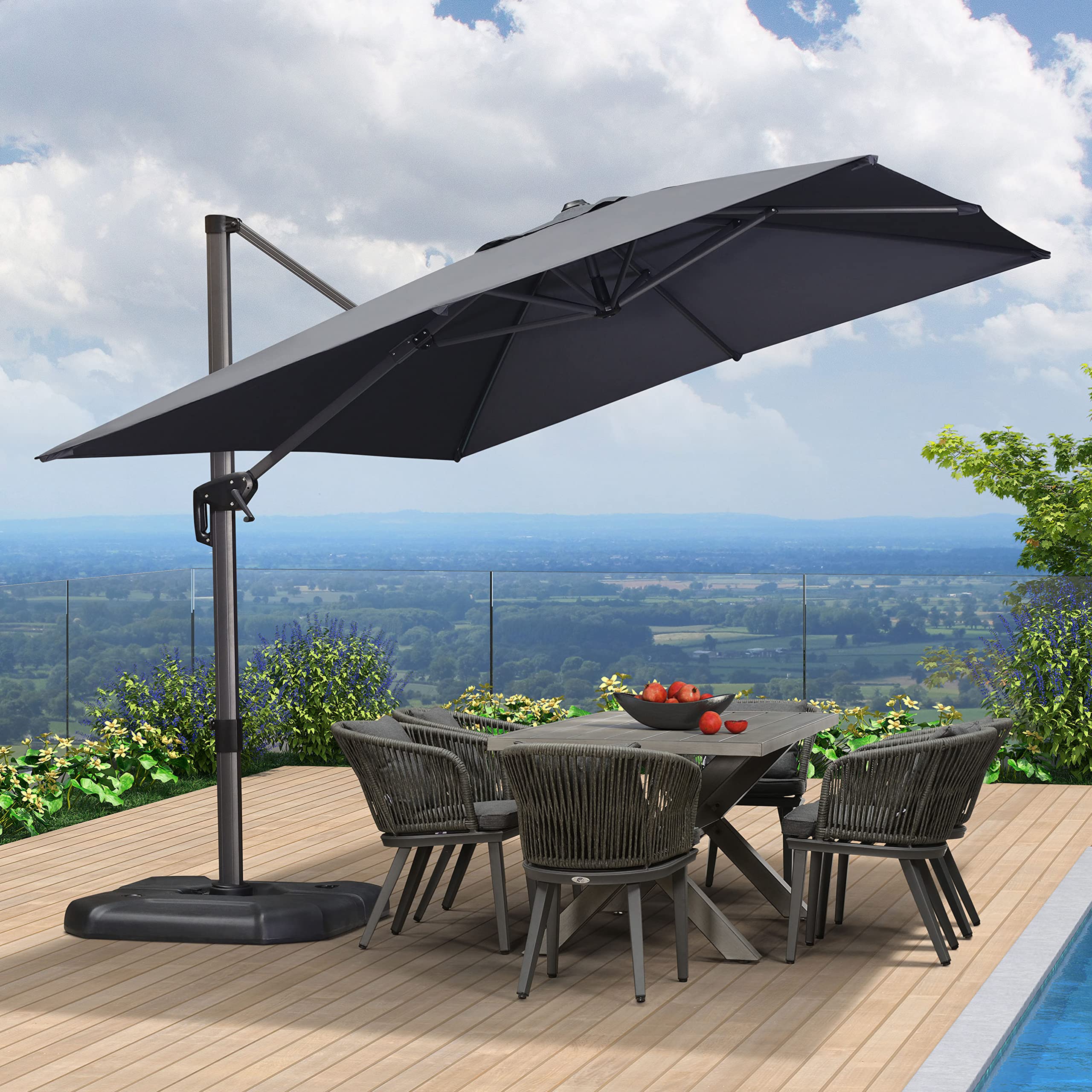 9' X 11.5' Patio Umbrella Outdoor Cantilever Rectangle Umbrella ...