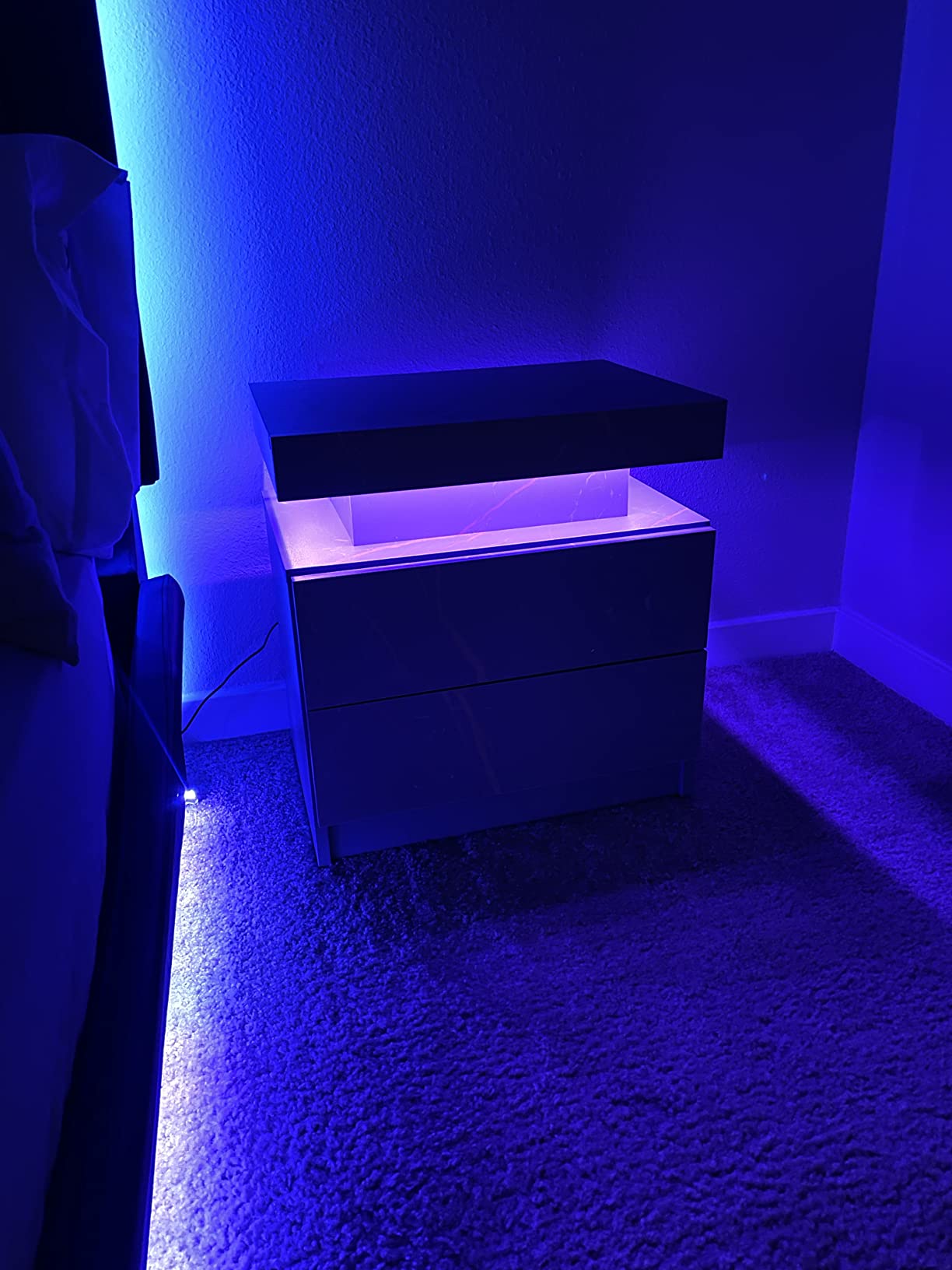 Nightstand Set of 2 LED Nightstand with 2 Drawers, Bedside Table with
