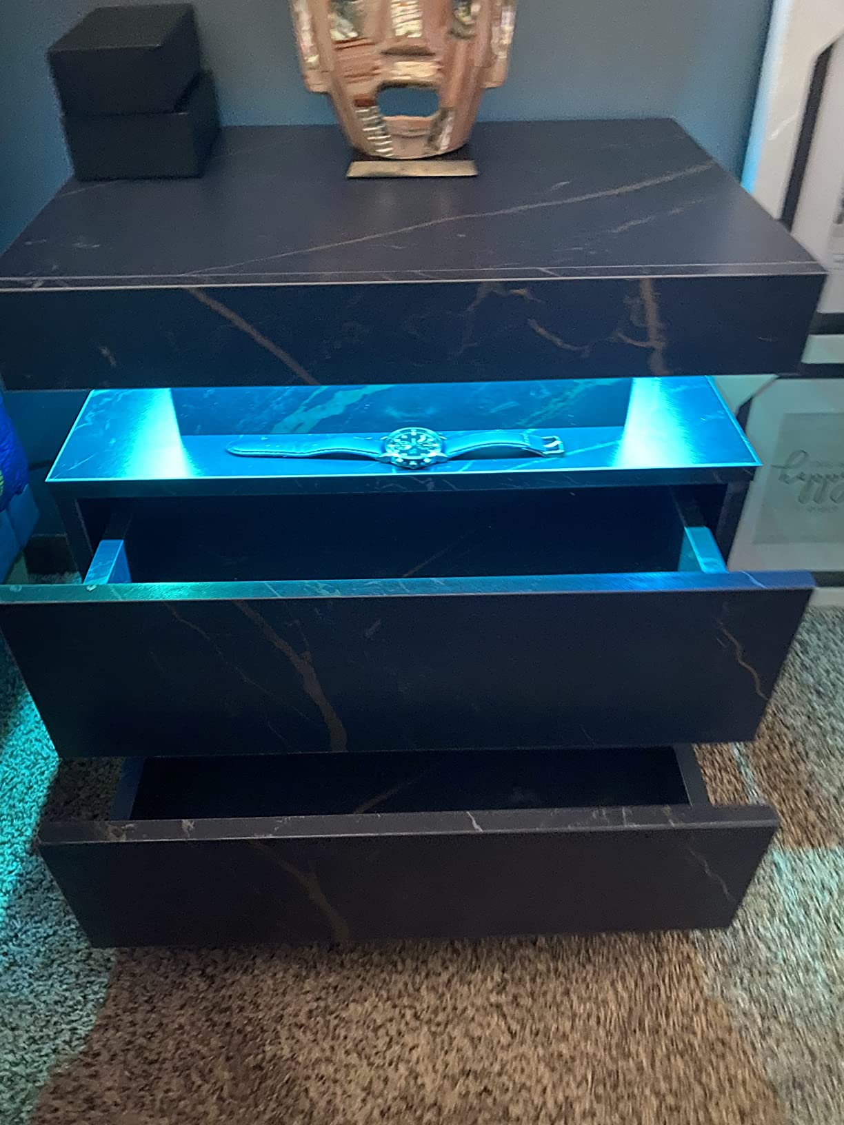 Nightstand Set of 2 LED Nightstand with 2 Drawers, Bedside Table with