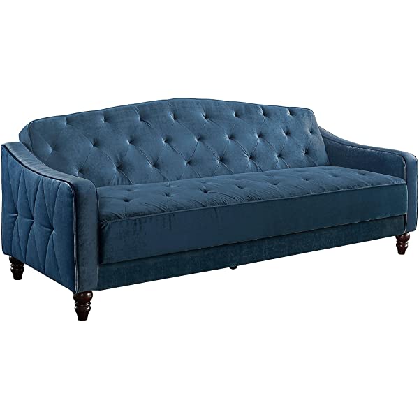 Novogratz Vintage Tufted Sofa Sleeper II- Blue Velvet