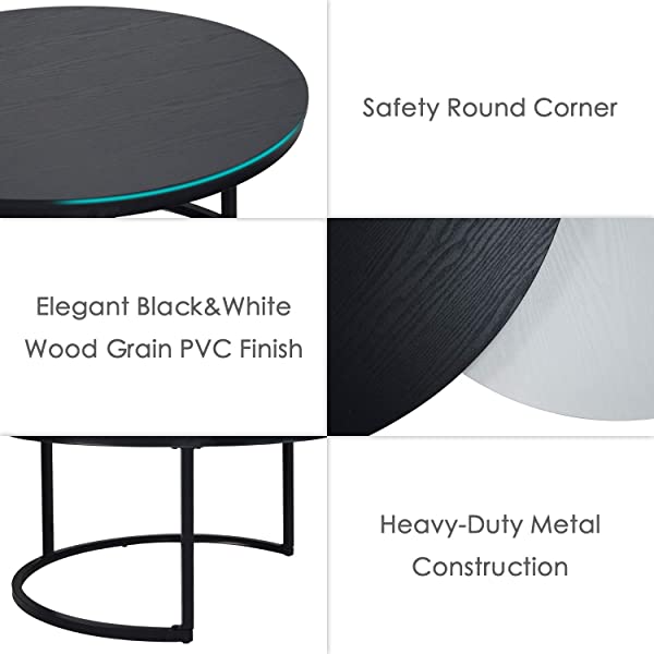 Round Coffee Table, Nesting Tables Set of 2, Large Ø 34.0", Small Ø