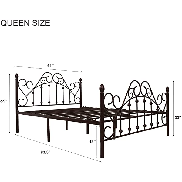 Black Queen Platform Metal Bed Frame with Headboard and Footboard
