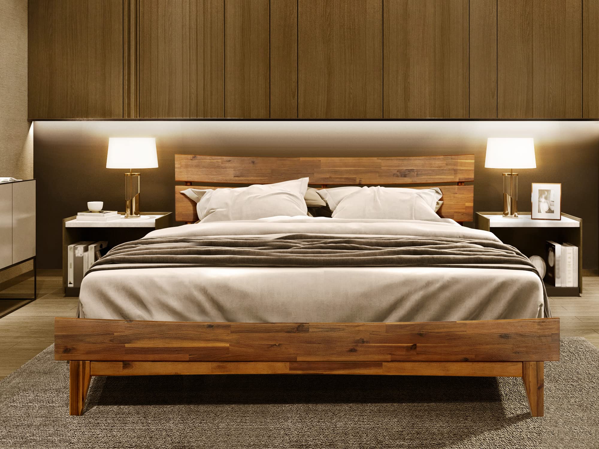 【Furniture】Acacia Aurora 14 Inch Wood Platform Bed, Bed Frame with