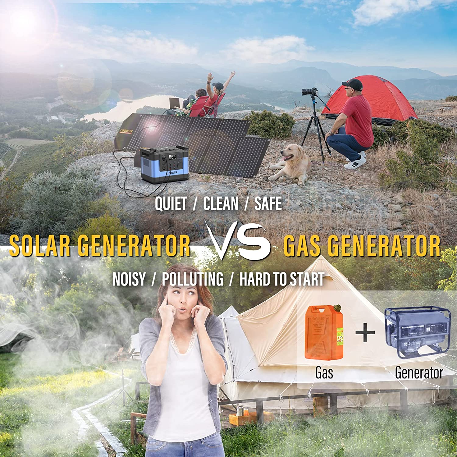 Solar Generator with Solar Panel, LIPOWER 1000W Portable Power for Backup Power Outage Home