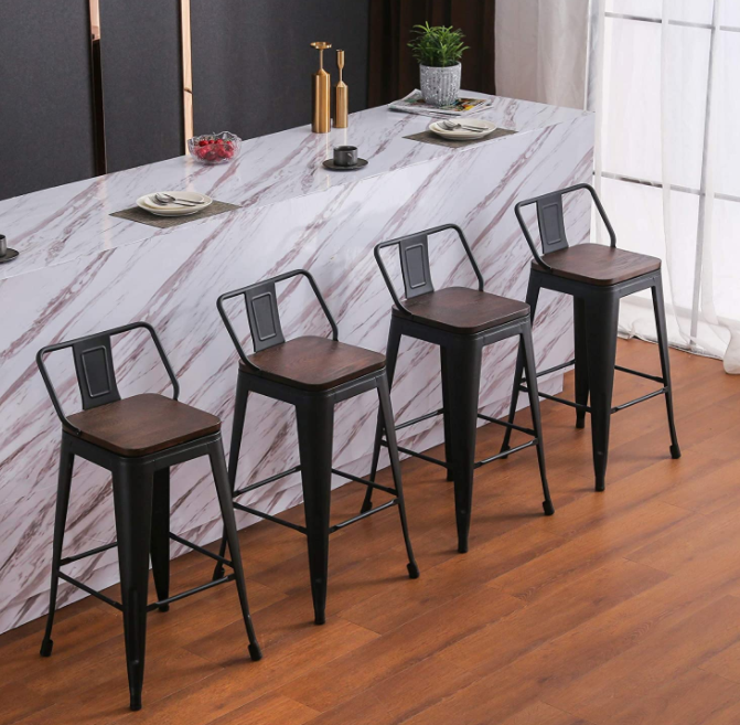 Yongchuang 24" Metal Barstools Set of 4 Counter Bar Stools with Wood