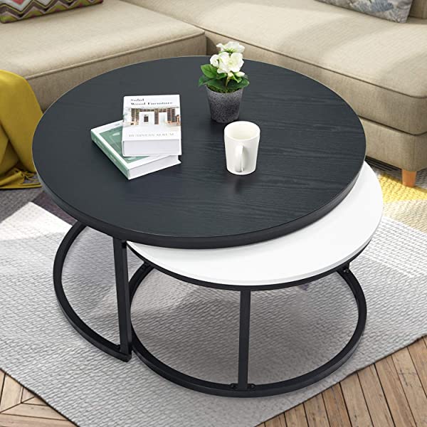 Round Coffee Table, Nesting Tables Set of 2, Large Ø 34.0", Small Ø