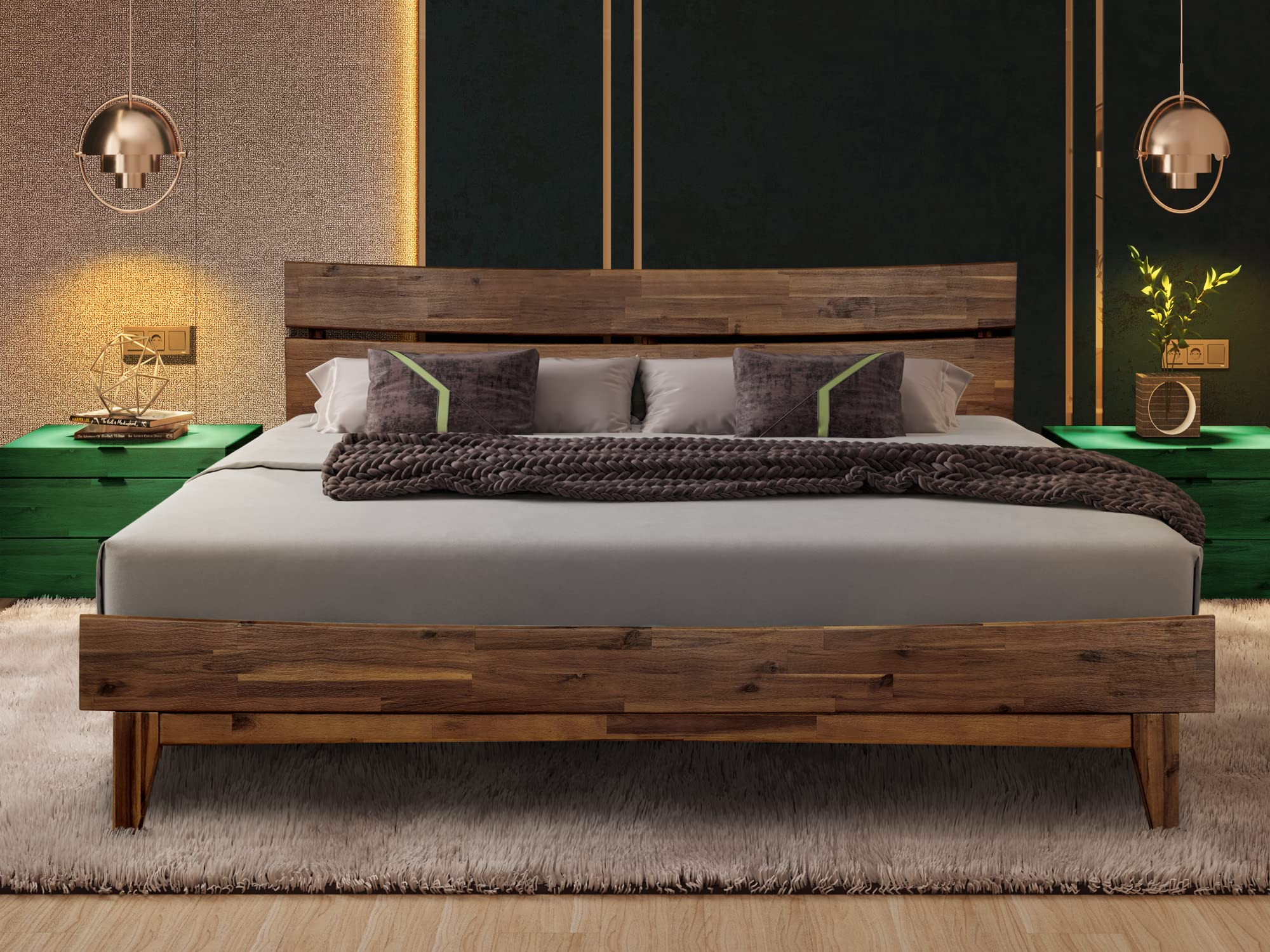 【Furniture】Acacia Aurora 14 Inch Wood Platform Bed, Bed Frame with