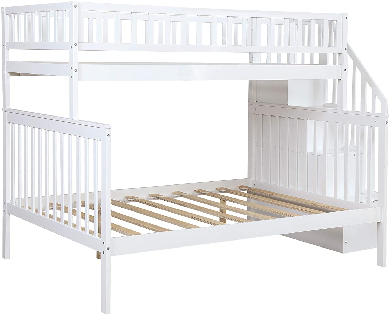 Double bunk bed with stairs, solid wood bunk bed with casters and