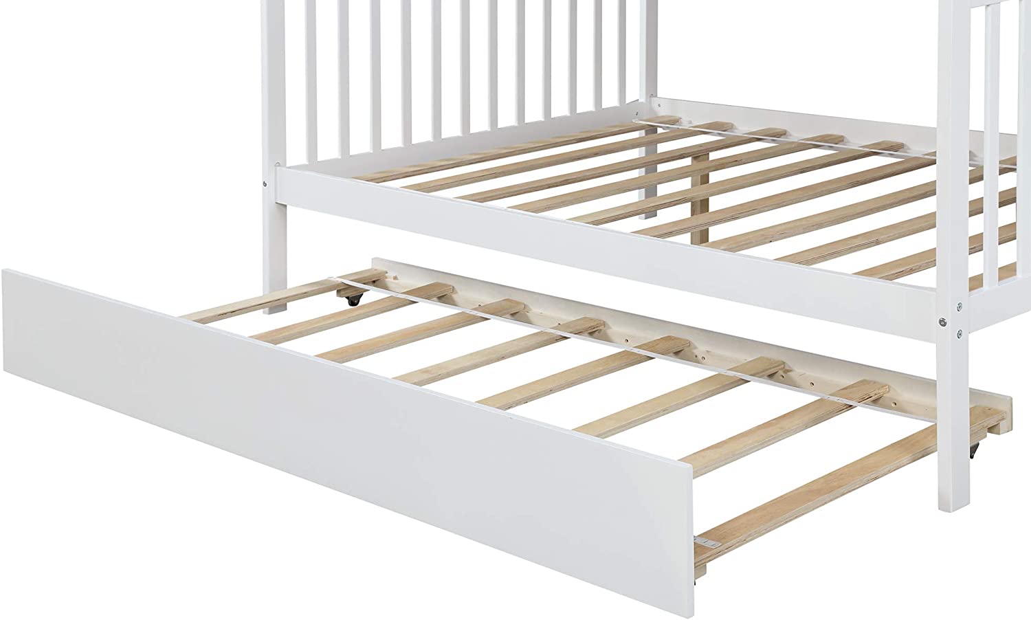 Double bunk bed with stairs, solid wood bunk bed with casters and