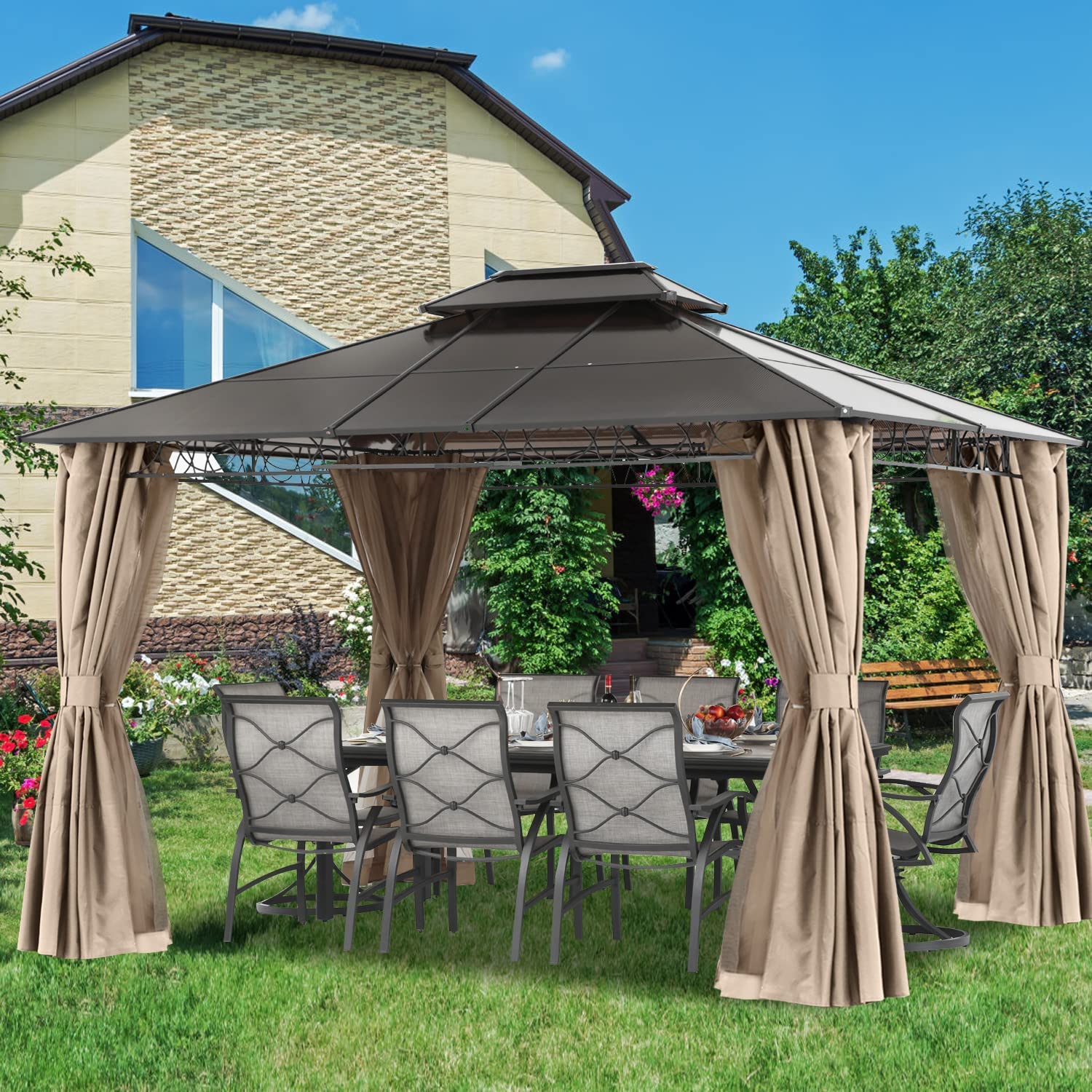 【Gazebo】10x12 Double Roof Hardtop Patio Gazebo Canopy Aluminum Frame ...