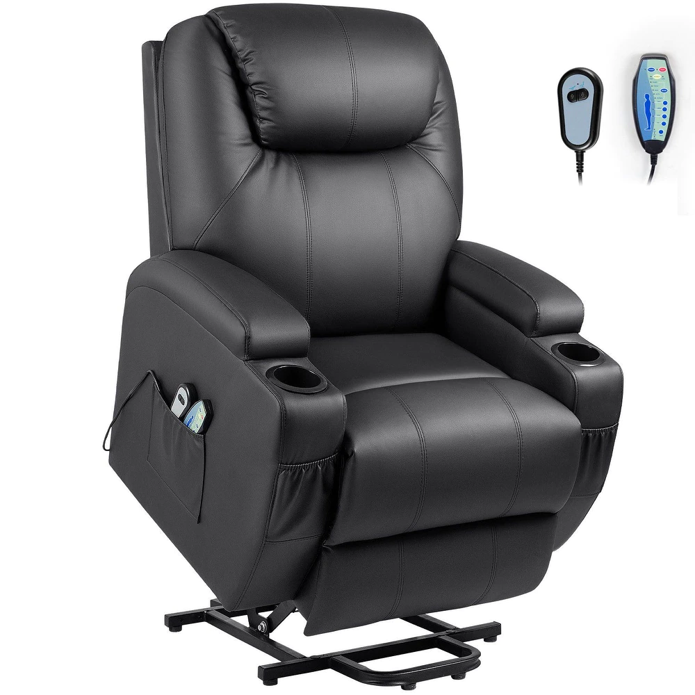 Faux Leather Power Lift Recliner Chair With Massage And Heat - I-x