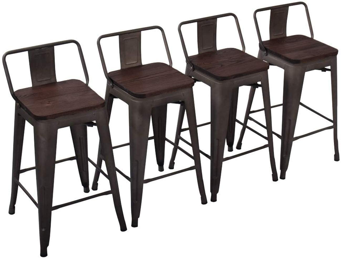 Yongchuang 24" Metal Barstools Set of 4 Counter Bar Stools with Wood