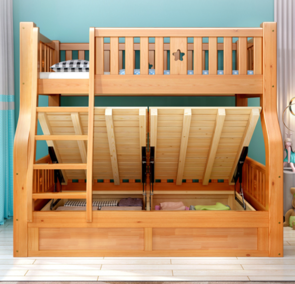 Dylan children's bunk bed with guardrail and ladder, wooden double bed