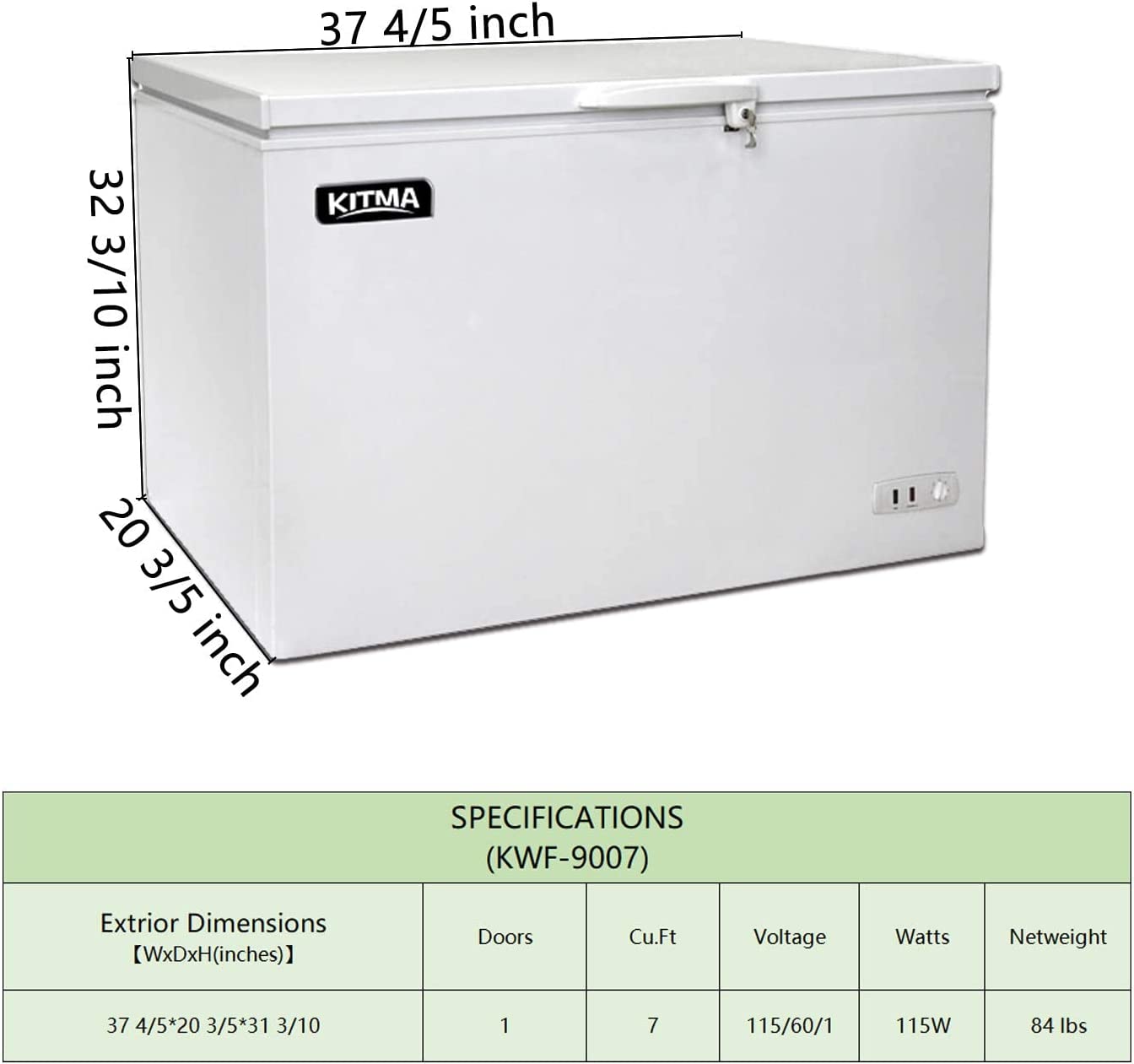KITMA Chest Freezer 7 Cu.Ft ReachIn Freezer Chest Solid Door Deep