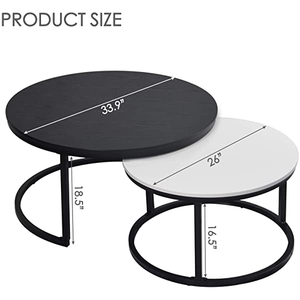 Round Coffee Table, Nesting Tables Set of 2, Large Ø 34.0", Small Ø