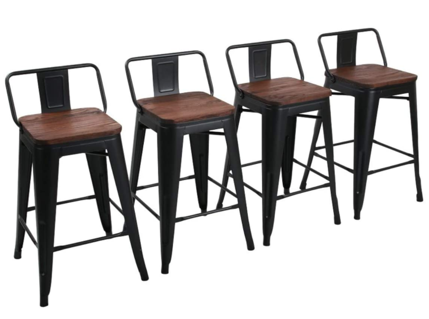 Yongchuang 24" Metal Barstools Set of 4 Counter Bar Stools with Wood